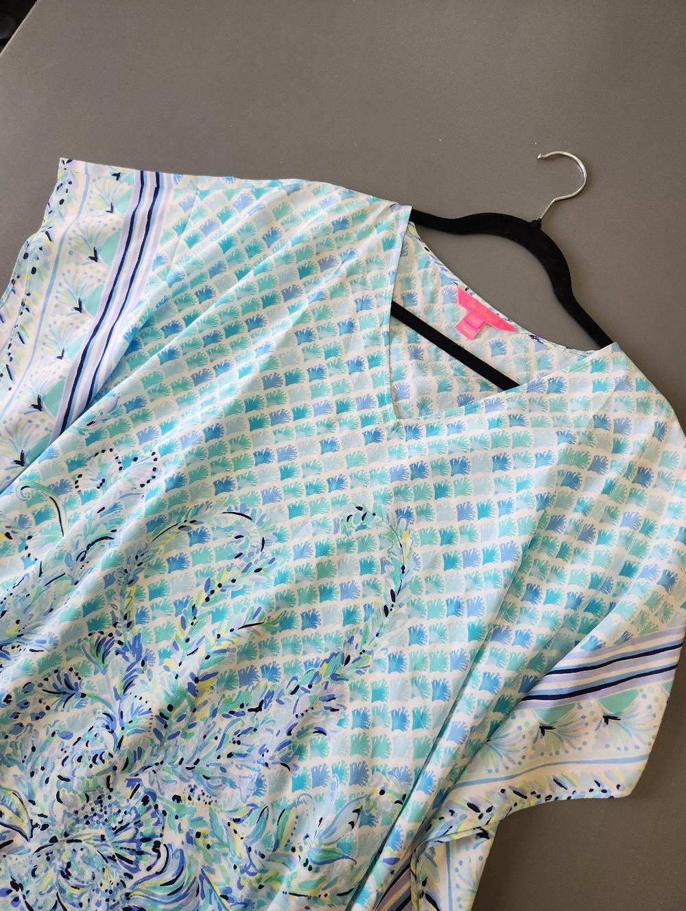 Lilly Pulitzer Lindamarie Silk Caftan Only Bondi Blue Scuba Doo Womens XXS/XS